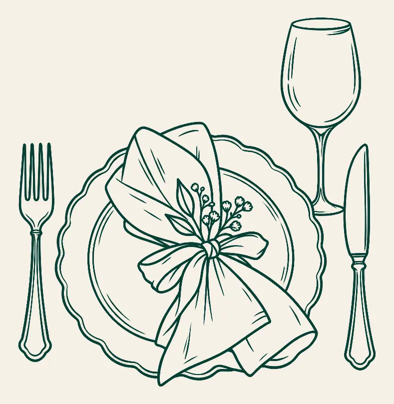 Plato, cubiertos y copa