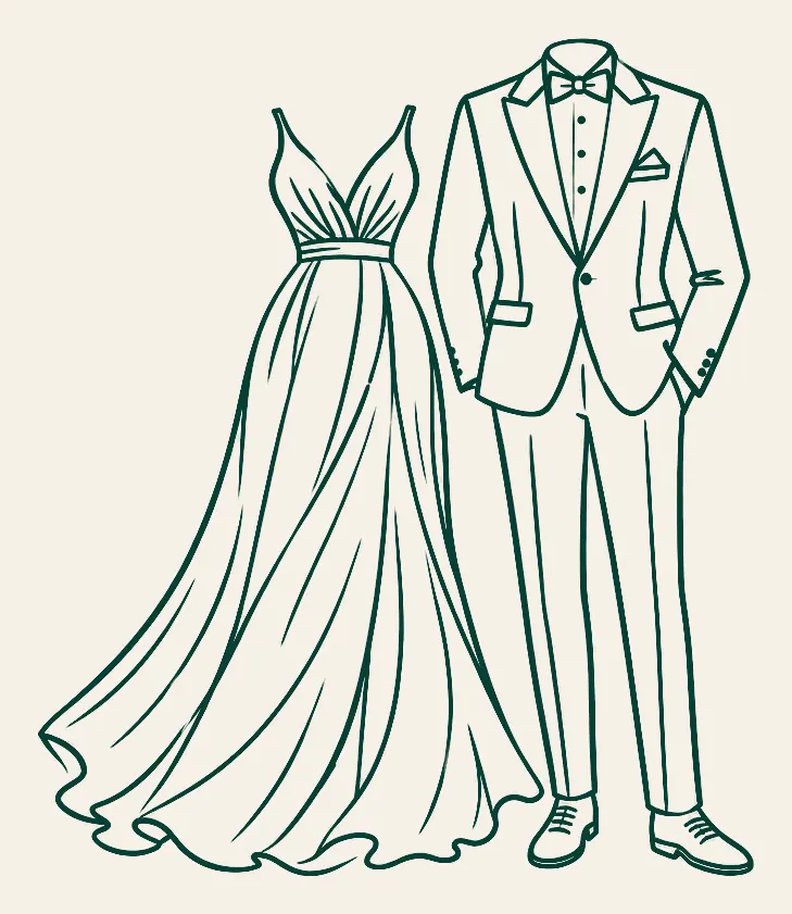 Vestido largo y traje formal